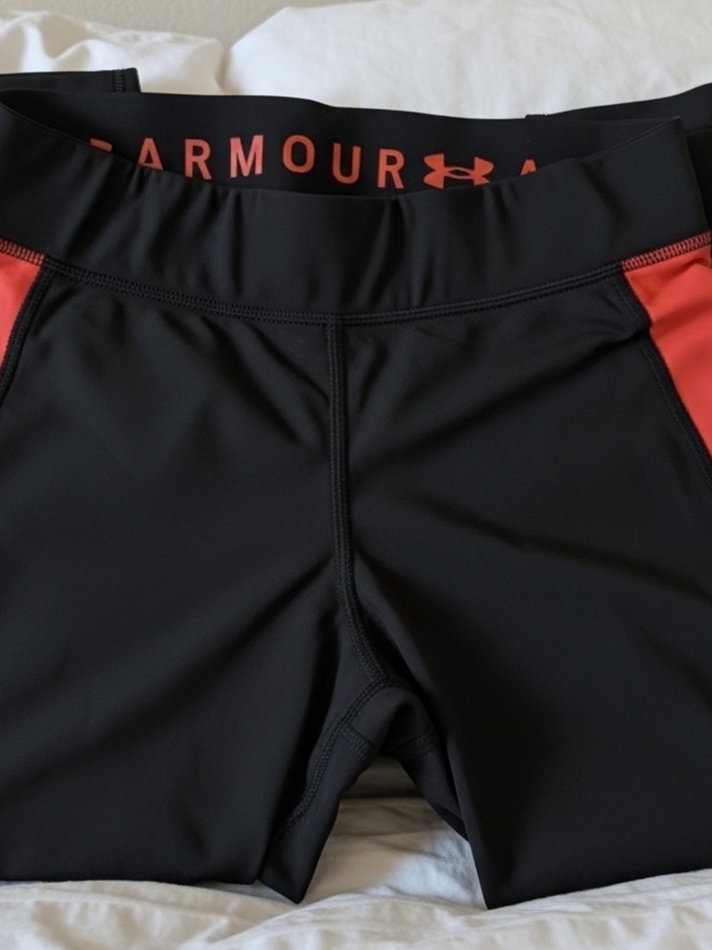 Under Armour Black Compression Capris with Coral Trim